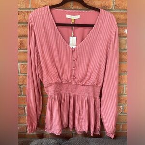 Downeast Pink Gathered Waist Blouse
